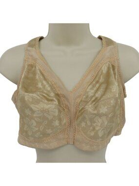 Underscore 44B Bra Wireless Beige Floral Flower Unlined Lace Accent Wide Strap